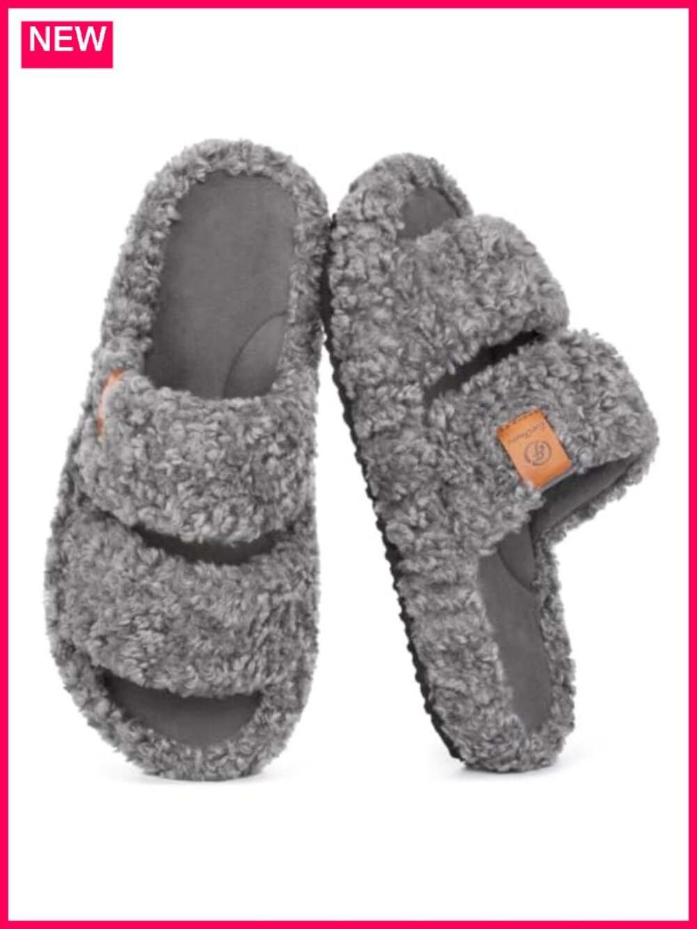 Faux Fur Open Toe Slippers Memory Foam Anti-Slip Sole Machine Washable Cozy